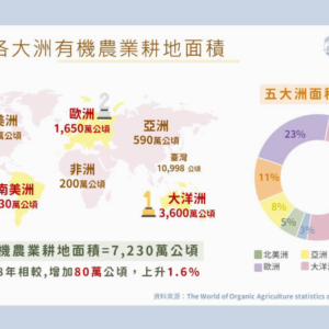 2019年各大洲有機農業耕地面積