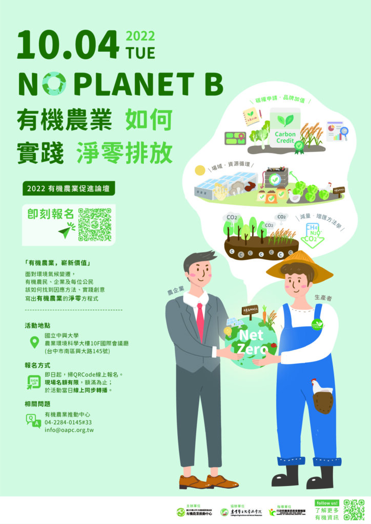 2022有機論壇【NO PLANET B 有機農業如何實踐淨零排放】海報議程1