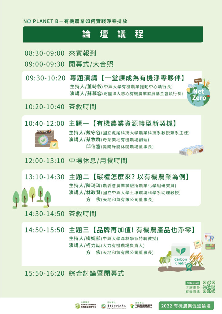 2022有機論壇【NO PLANET B 有機農業如何實踐淨零排放】海報議程2