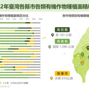 2022年臺灣各縣市各類有機作物種植面積概況