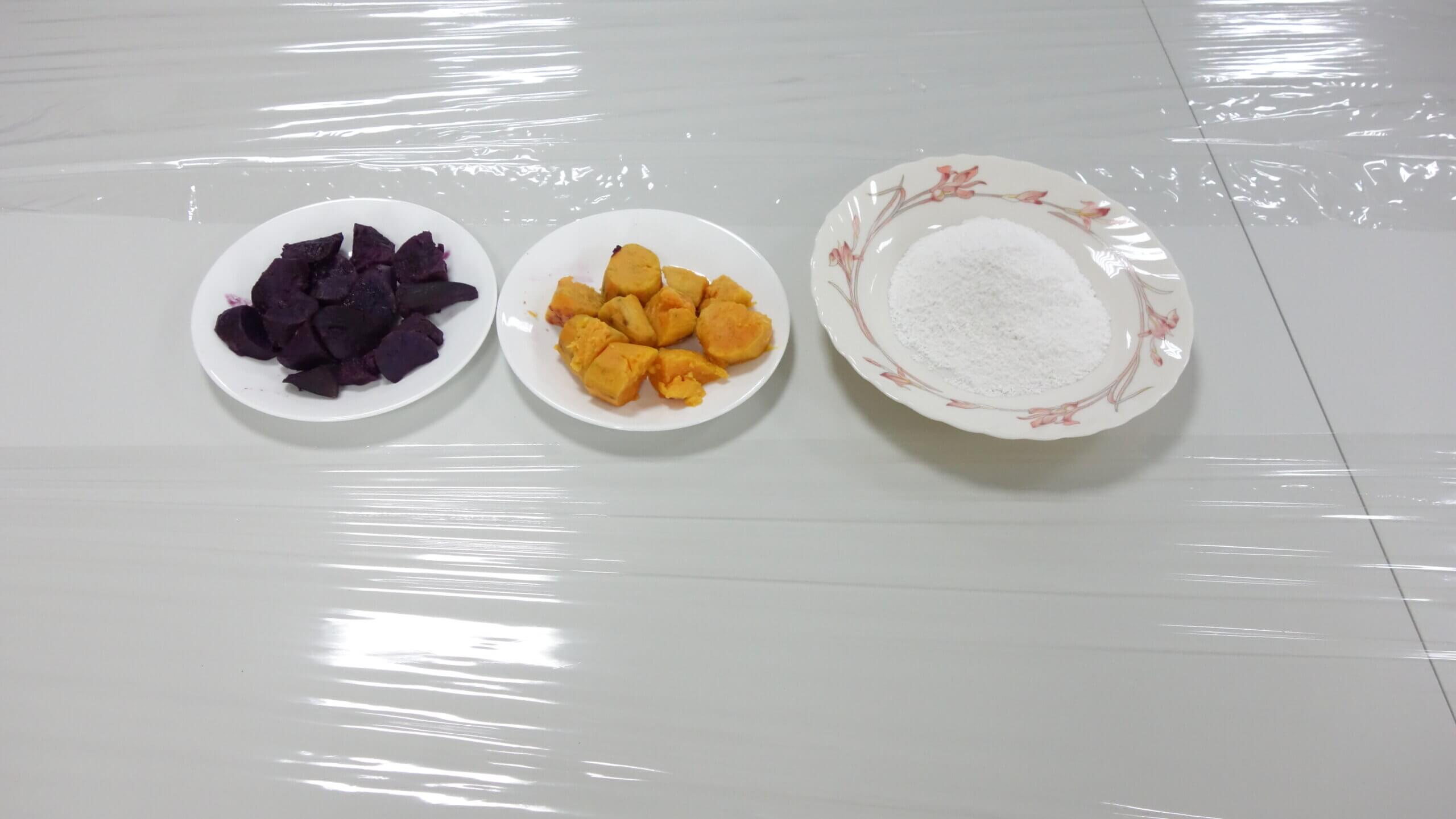 圖6、地瓜圓材料由左至右為紫地瓜、黃地瓜、地瓜粉 scaled