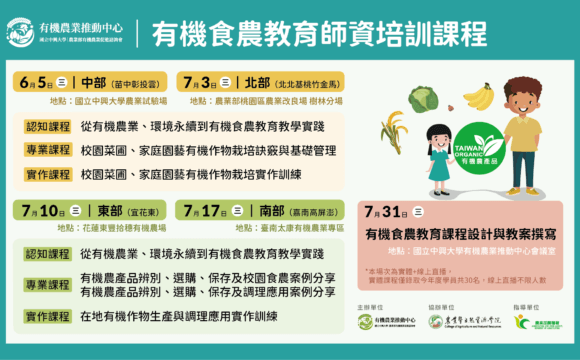 有機食農教育師資培訓課程招生中！